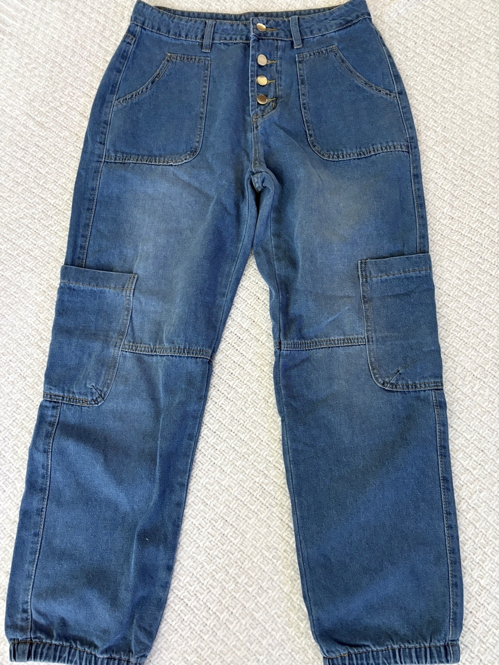 Womens Denim Jeans Cargo Jogger Crop Lightweight Denim High Waist M-L 30” Waist